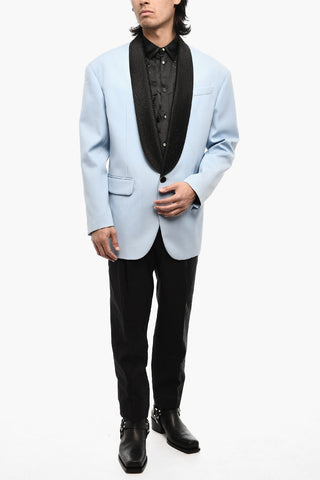 Oversize One-Button Cotton Jacket with Strass Lapel