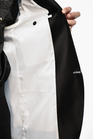 Oversize One-Button Cotton Jacket with Strass Lapel