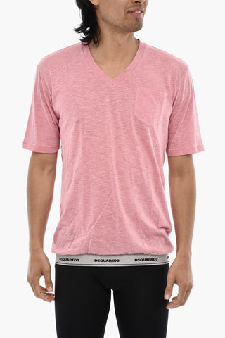 Cotton Underwear T-shirt with V-Neck and Breast Pocket