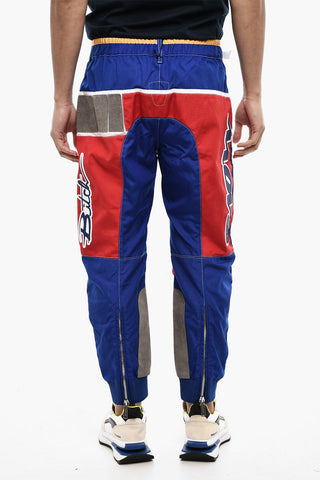 Baggy Fit Two-Tone Pants with Embossed Details and Ankle Zip