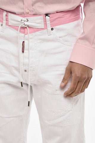 Jeans Distressed a Lavaggio Chiaro con Lacci