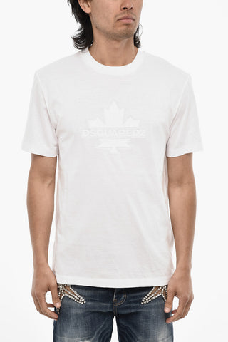 T-shirt Girocollo a Tinta Unita con Logo in Rilievo