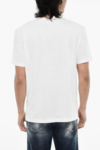 T-shirt Girocollo a Tinta Unita con Logo in Rilievo