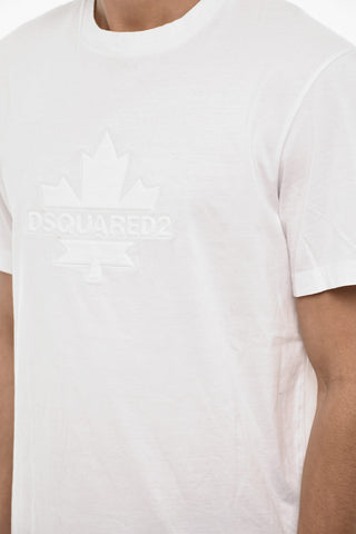 T-shirt Girocollo a Tinta Unita con Logo in Rilievo