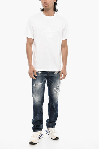 T-shirt Girocollo a Tinta Unita con Logo in Rilievo