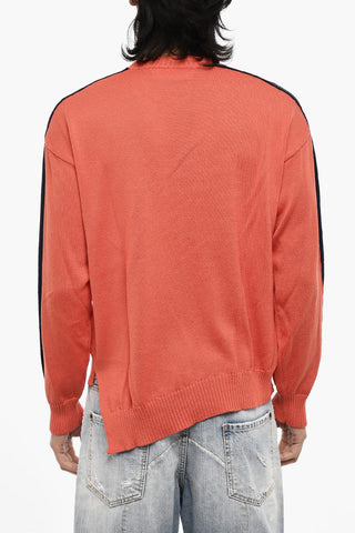 Asymmetrical Cut Crew-Neck Sweater with Contrasting Band