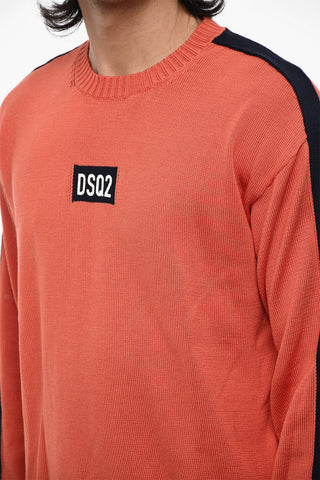 Asymmetrical Cut Crew-Neck Sweater with Contrasting Band