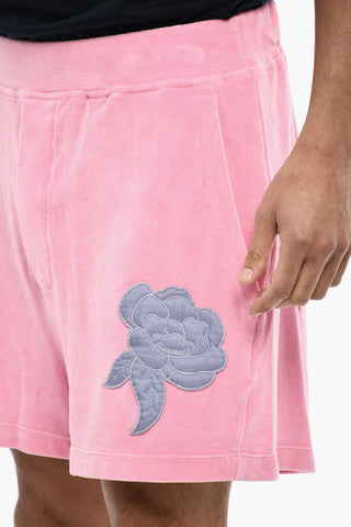 Chenille Shorts with Rose Embroidery