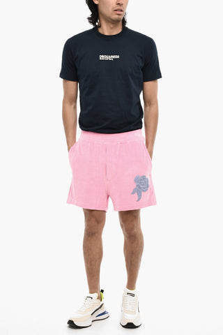 Chenille Shorts with Rose Embroidery