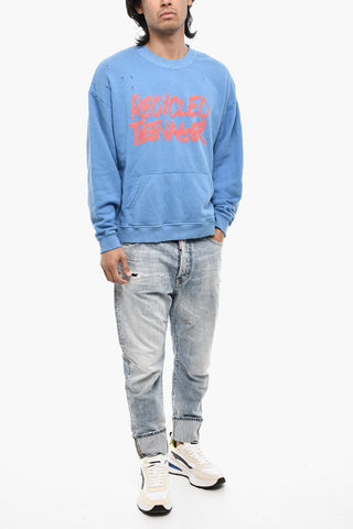 빈티지 효과의 크루넥 스웨트셔츠 패치 포켓