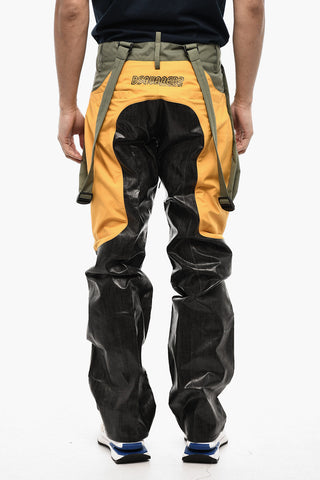 Coated Cotton Tricolor Casual Pants with Suspenders