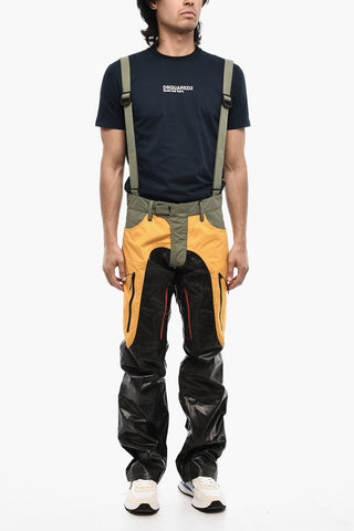 Coated Cotton Tricolor Casual Pants with Suspenders