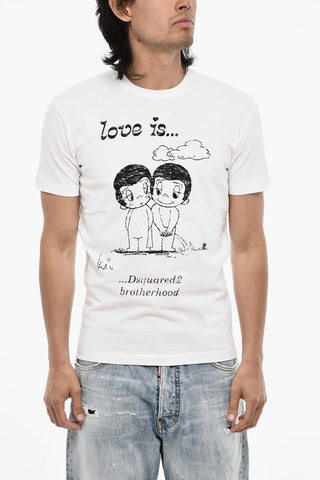 Cotton Crew-neck T-shirt with Embossed Print
