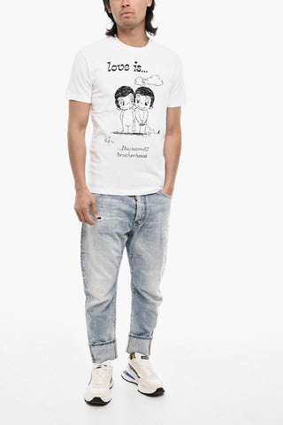Cotton Crew-neck T-shirt with Embossed Print