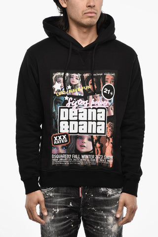 Cotton Hooded Sweatshirt with Maxi Print
