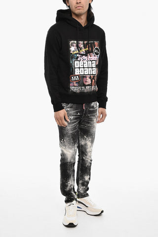 Cotton Hooded Sweatshirt with Maxi Print