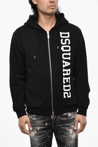 Cotton Sweatshirt with Zip Closure and Side Logo