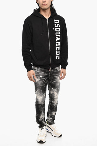 Cotton Sweatshirt with Zip Closure and Side Logo