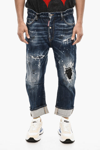 Distressed Jeans with Leather Patches