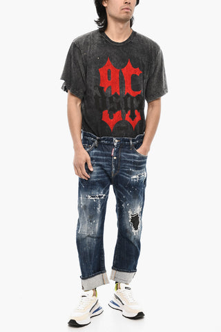 Distressed Jeans with Leather Patches