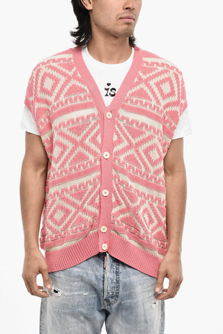 Sleeveless Bicolour V-Neck Cardigan