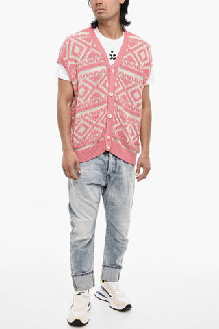 Sleeveless Bicolour V-Neck Cardigan