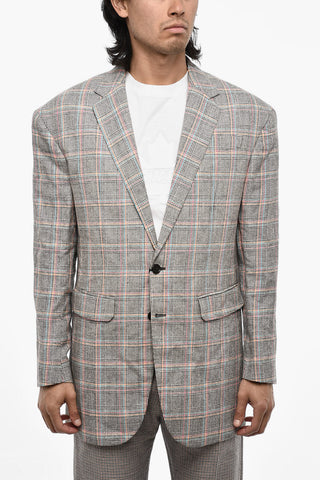 Two-Button Blazer Distich Check with Flap Pockets