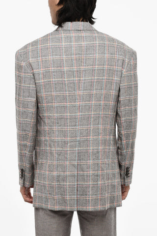 Two-Button Blazer Distich Check with Flap Pockets