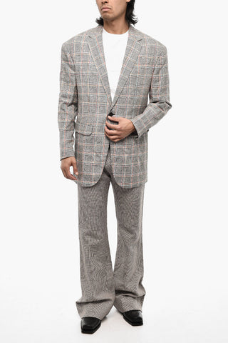Two-Button Blazer Distich Check with Flap Pockets