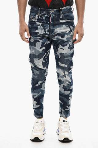 Camouflage Jeans with Visible Stitching
