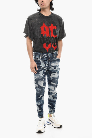 Camouflage Jeans with Visible Stitching