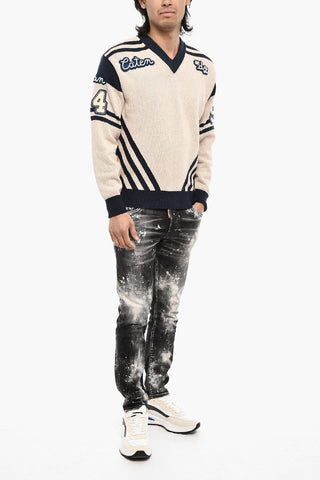 Maglia Scollo a V Con Finiture a Contrasto