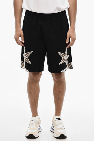 Solid Cotton Shorts With Jewel Embellishments
