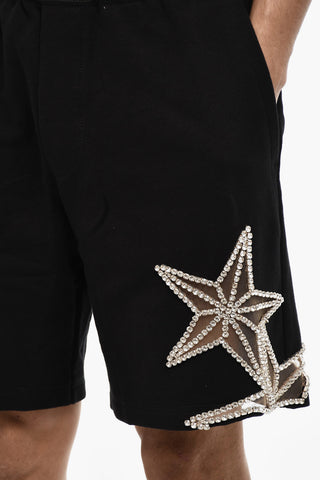 Solid Cotton Shorts With Jewel Embellishments