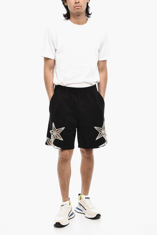 Solid Cotton Shorts With Jewel Embellishments
