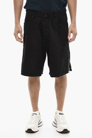 Shorts a Lavaggio Scuro Con Zip Laterale