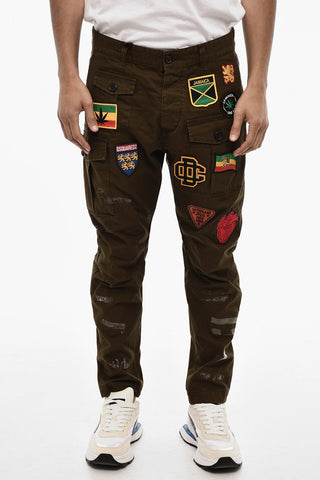 Pantaloni Cargo Effetto Vintage con Ricami Toppe