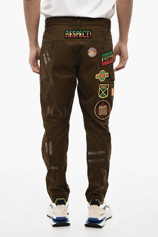 Vintage Effect Cargo Pants with Patches Embroidery