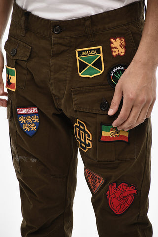 Pantaloni Cargo Effetto Vintage con Ricami Toppe