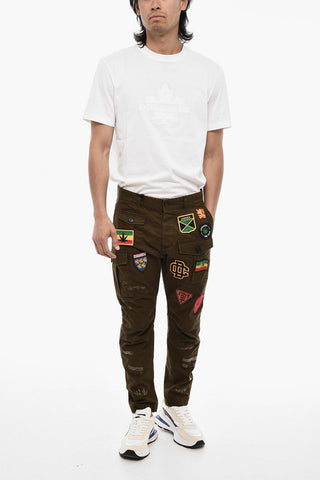 Pantaloni Cargo Effetto Vintage con Ricami Toppe