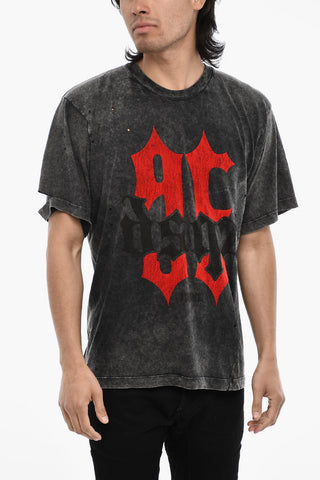 Baumwoll-T-Shirt mit Rundhalsausschnitt und Veloursdetail