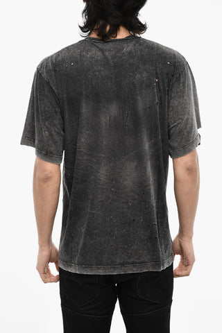Baumwoll-T-Shirt mit Rundhalsausschnitt und Veloursdetail