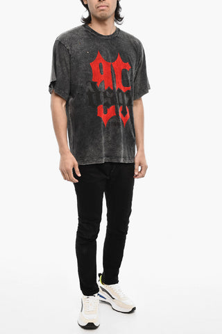 Baumwoll-T-Shirt mit Rundhalsausschnitt und Veloursdetail