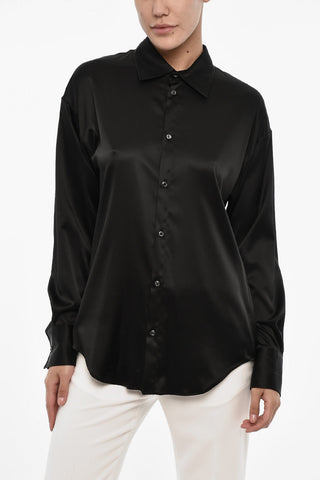 Blusa In Satin a Tinta Unita con Gioielli sul Retro