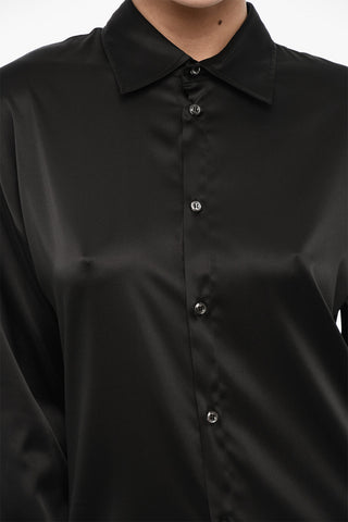 Blusa In Satin a Tinta Unita con Gioielli sul Retro