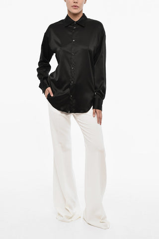 Blusa In Satin a Tinta Unita con Gioielli sul Retro