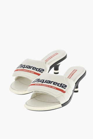 Leather SOCCER Mules With logo Print Heel 5 cm