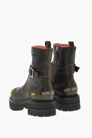 Leder-Schnürstiefel mit Vintage-Effekt und Schnalle