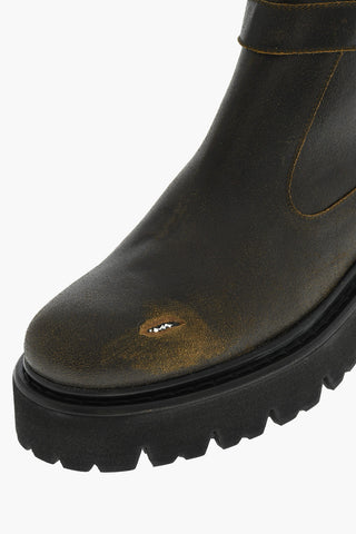 Leder-Schnürstiefel mit Vintage-Effekt und Schnalle