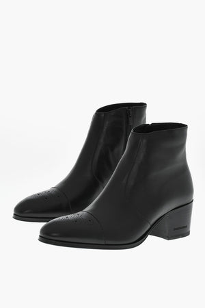 Stivali In Pelle VINTAGE Con Dettagli Brogues Tacco 6 cm